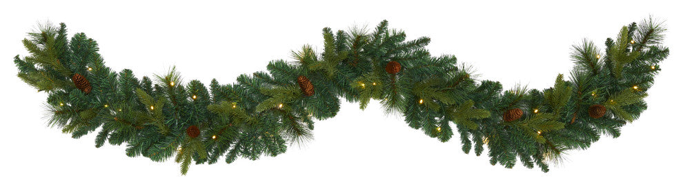 6ï¿½ Mixed Pine and Pinecone Artificial Garland with 35 Clear LED Lights