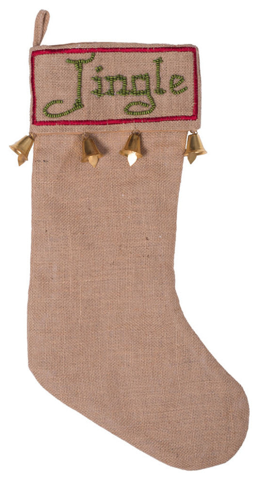 Vickerman Qtx17422 Decorative 8"X19" Burlap Jingle Christmas Stocking