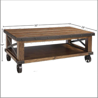 Taos 50" Wide Coffee Table, Canyon Brown, With Casters