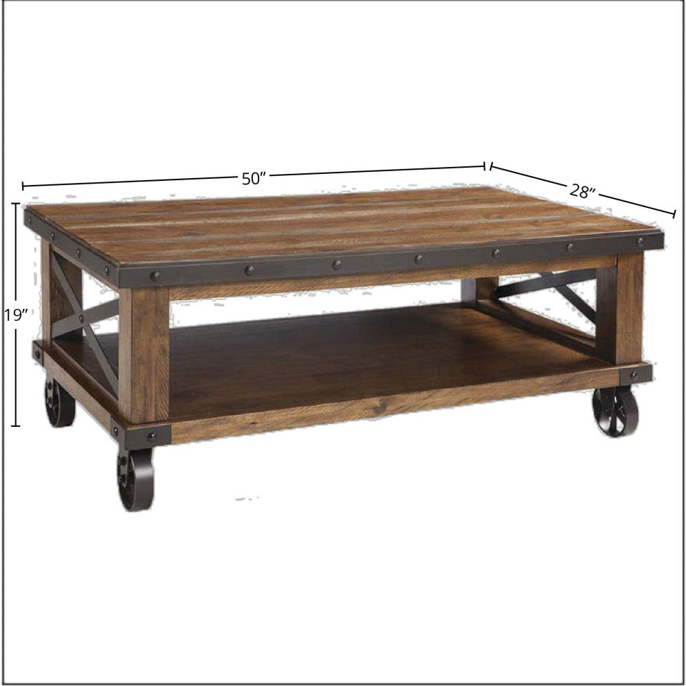 Taos 50" Wide Coffee Table, Canyon Brown, With Casters