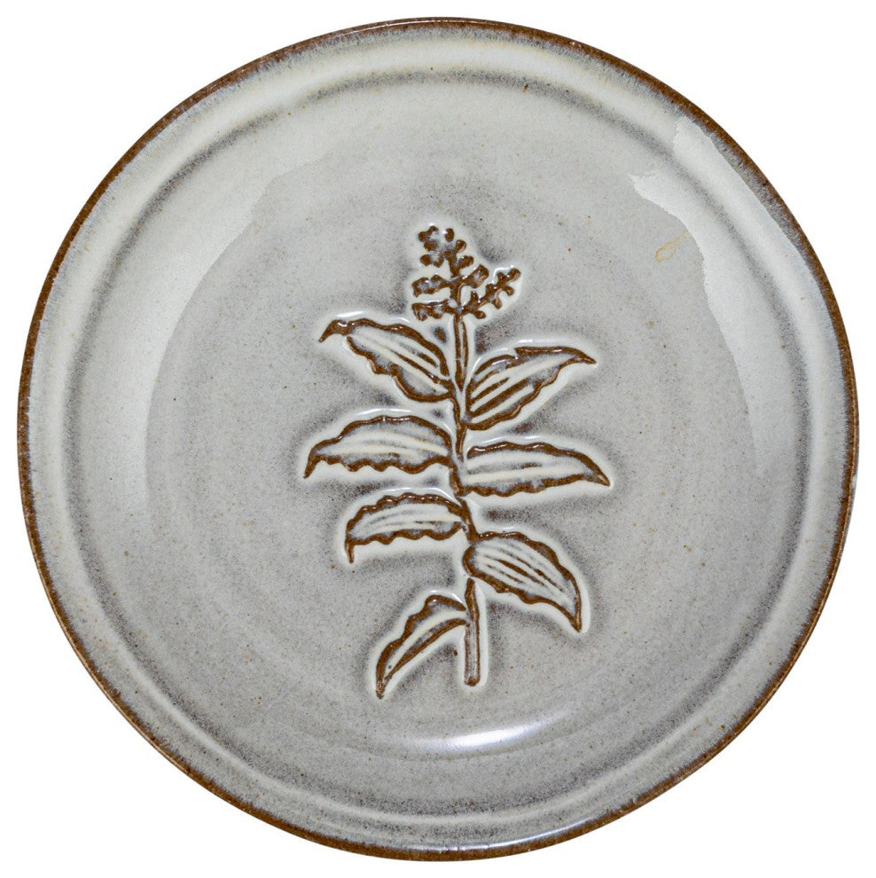 5" Round Dish, Reactive Glaze, 4 Flower Design Styles, Cream, Brown, Set of 12