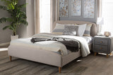 Mia Mid-Century Light Beige Fabric Upholstered Queen Size Platform Bed