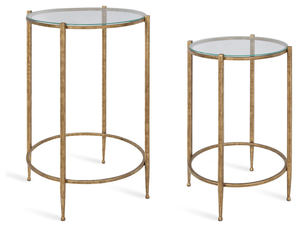 Solange Metal and Glass Nesting Tables 2 Piece Set, Gold 2 Piece