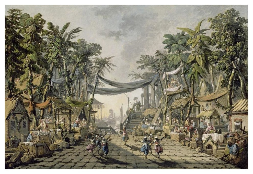 "Market Scene in an Imaginary Oriental Port" Paper Art, 62"x42"