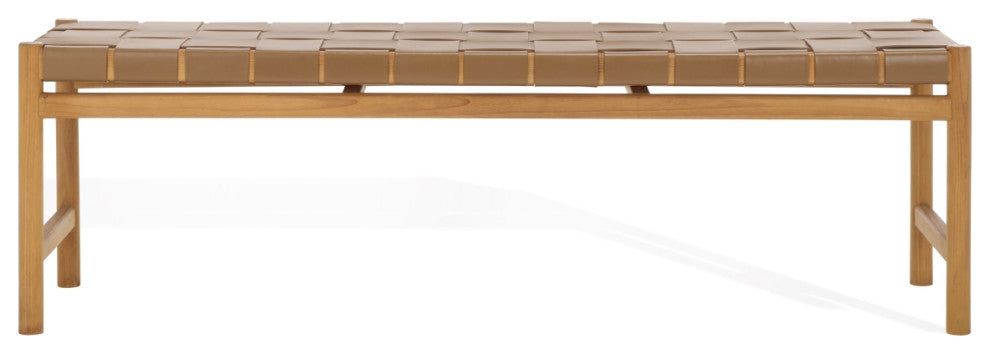 Safavieh Couture Devnie Woven Leather Bench, Brown/Natural