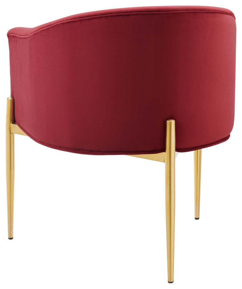 Tufted Accent Chair, Velvet, Metal, Red, Modern, Living Lounge Hotel Hospitality