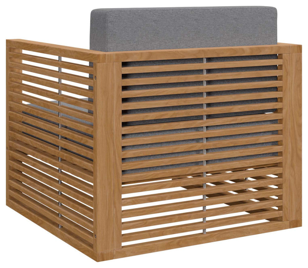 Lounge Chair Armchair, Gray Natural, Teak Wood, Modern, Outdoor Patio