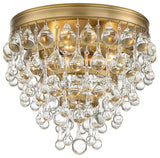 Calypso 3-Light 10" Ceiling Light, Vibrant Gold With Clear Glass Drops Cryst