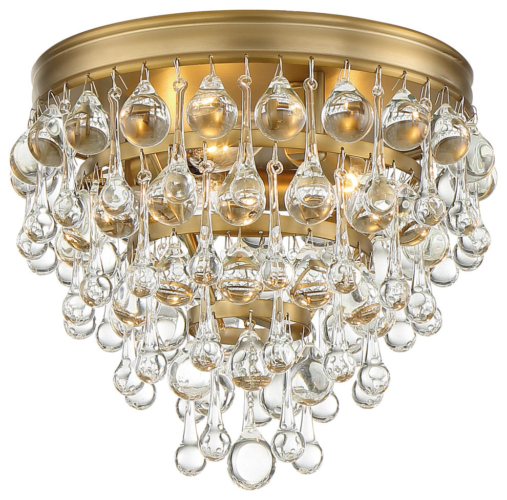 Calypso 3-Light 10" Ceiling Light, Vibrant Gold With Clear Glass Drops Cryst