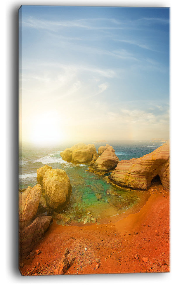 "Rocky Red Beach and Blue Sky" Seashore Canvas Print, 20"x40"