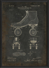 Ruel Roller Skate Shoe Patent on Black Framed Print