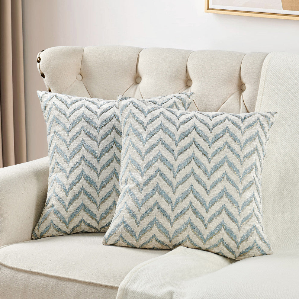 Jacquard Chenille Pillow Covers, 2-Piece Set, Light Blue, 20"x20"
