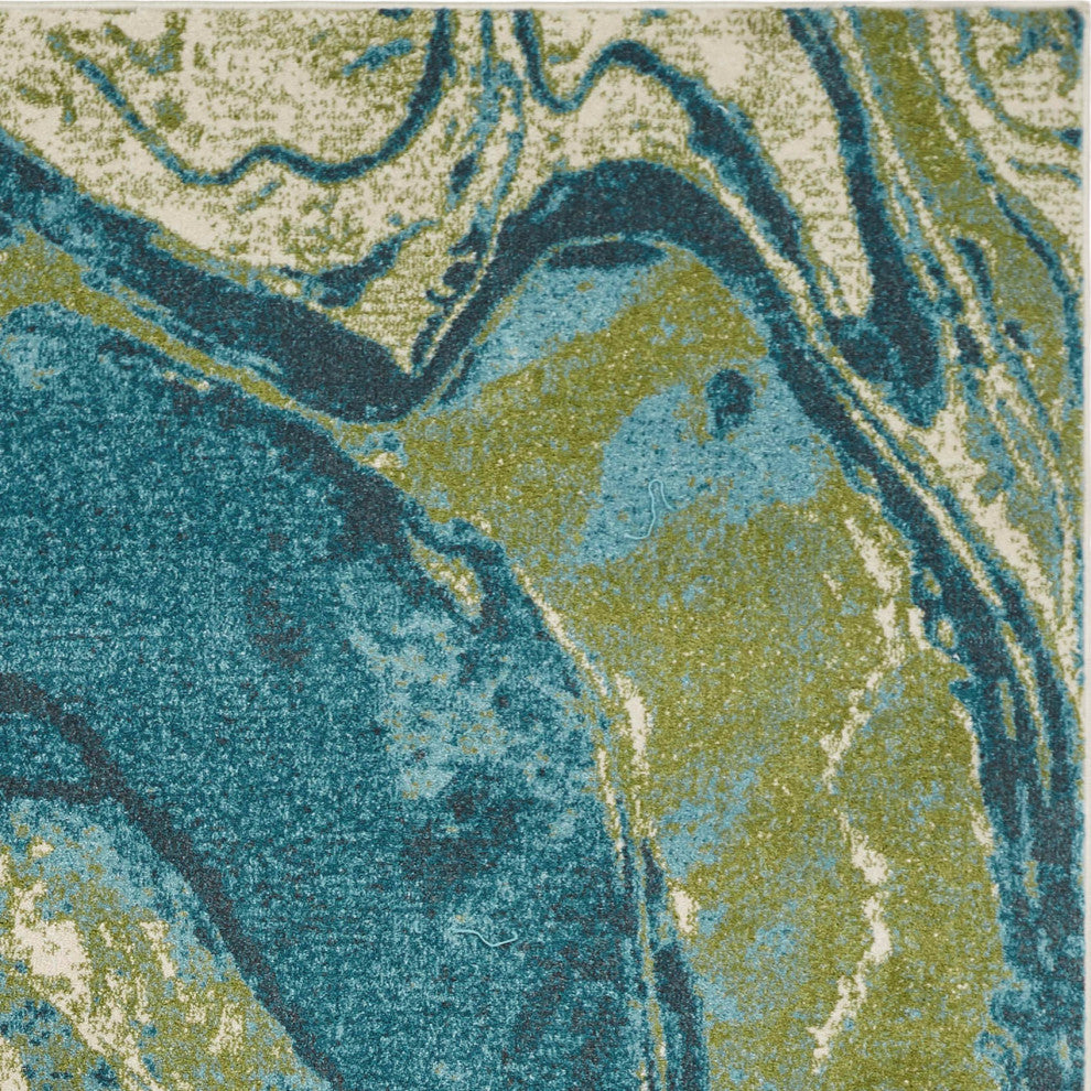Watercolors Teal Geode Plush Area Rug, 6'7"x9'6"