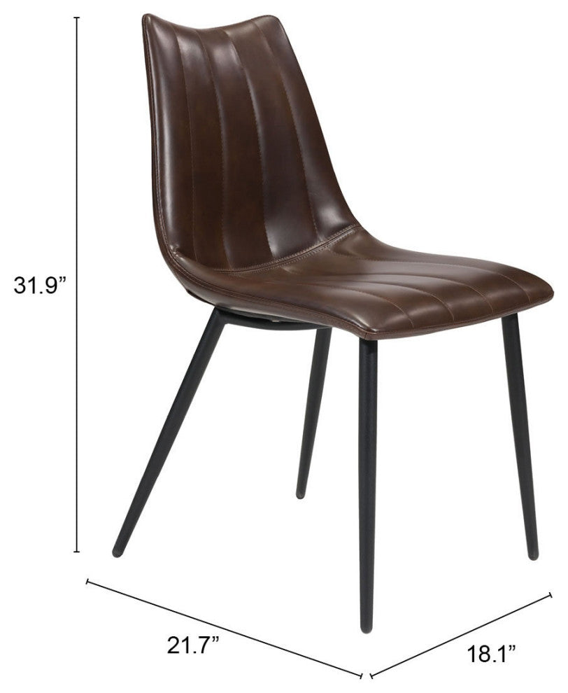 Dining Chair, Set of 2, Faux Vinyl Leather, Steel, Brown, Kitchen Cafe Bistro