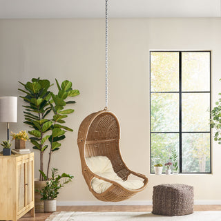 Berrien Outdoor/Indoor Wicker Hanging Chair with 8 Foot Chain (NO STAND), Beige/Light Brown