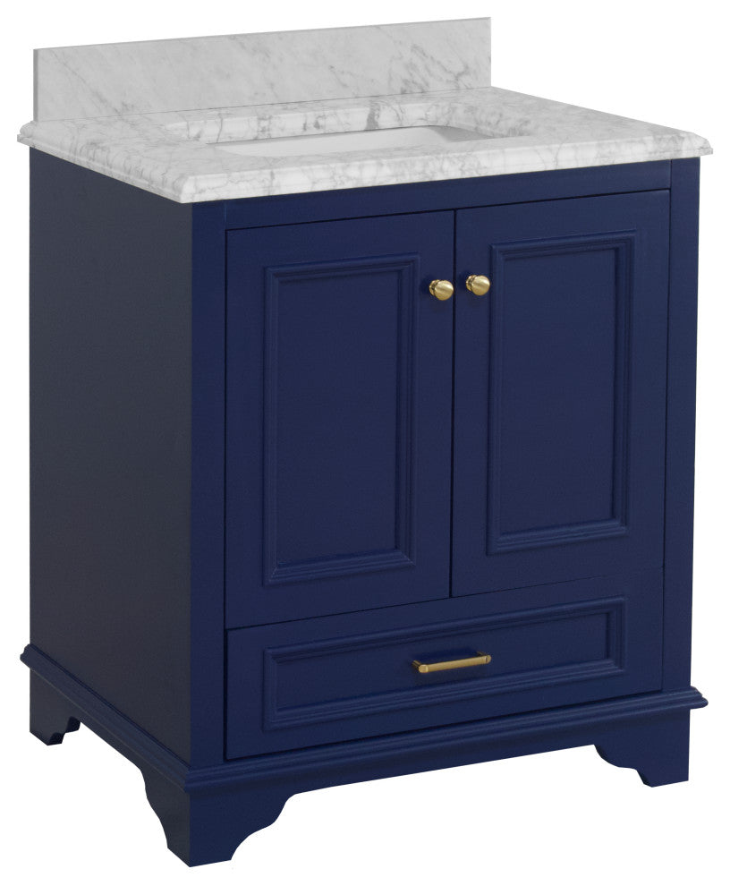 Nantucket 30" Bathroom Vanity, Royal Blue, Carrara Marble