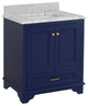 Nantucket 30" Bathroom Vanity, Royal Blue, Carrara Marble