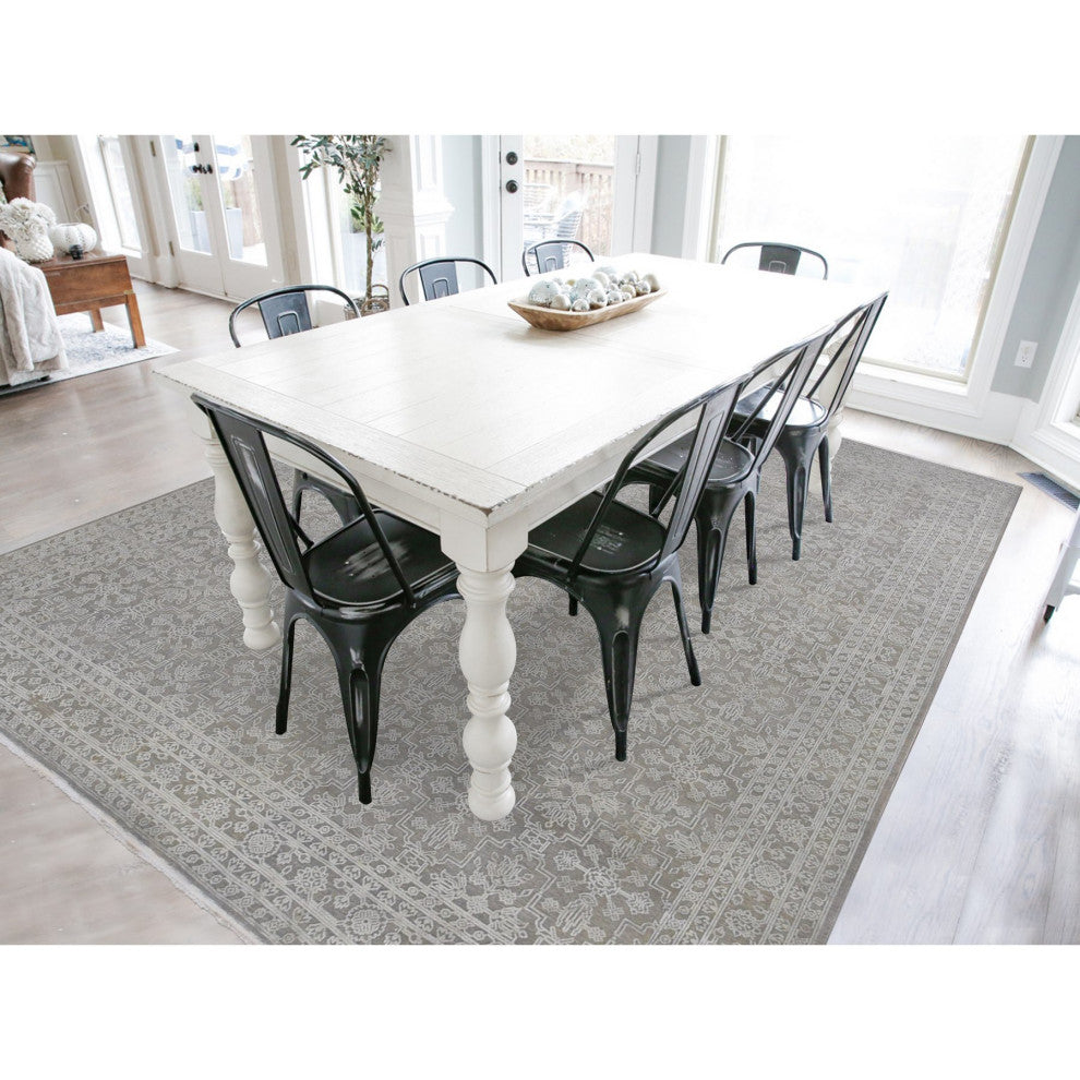 Battleship Gray, Silk With Wool, Tone on Tone, Hand Knotted, Rug, 8'10"x12'