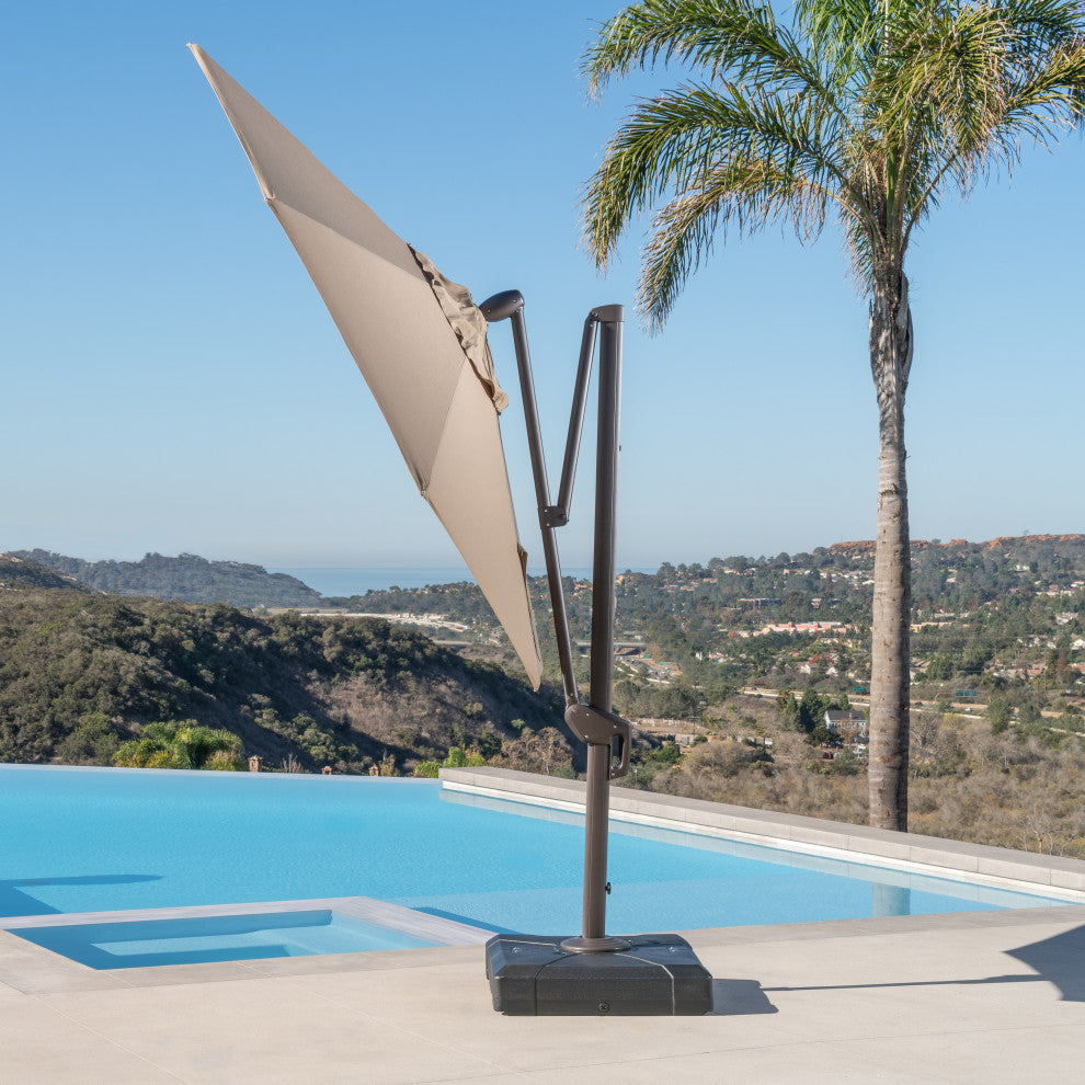 Modular 10ft Sunbrella Outdoor Round Patio Umbrella, Heather Beige