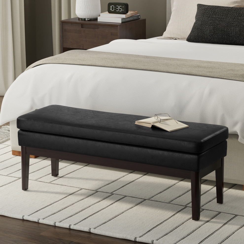 Carlson SOLID HARDWOOD Ottoman Bench, Distressed Black