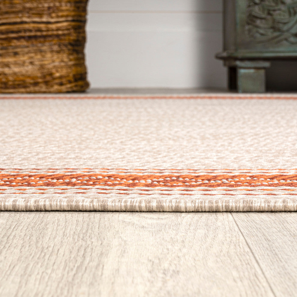 Lucia Classic Diamond Border Indoor/Outdoor Area Rug, Cream/Orange, 2x8