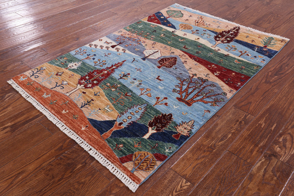 Handmade Tribal Persian Gabbeh Wool Rug 3' 4" X 5' 1" Q11340