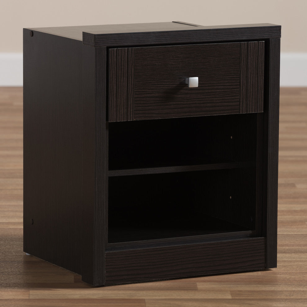 Urban Designs Watkins 1-Drawer Wooden Nightstand, Wenge Brown Finish