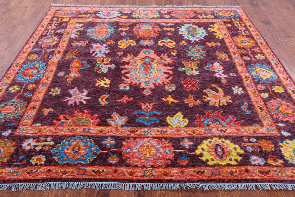 8' Square Turkish Angora Oushak Handmade Wool Rug - Q19855
