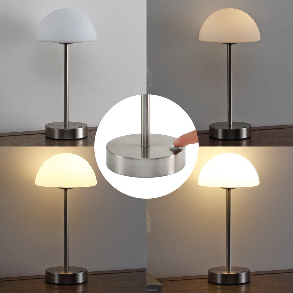 12.5" Modern Minimalist Iron Rechargeable Integrated LED Table Lamp, Nickel