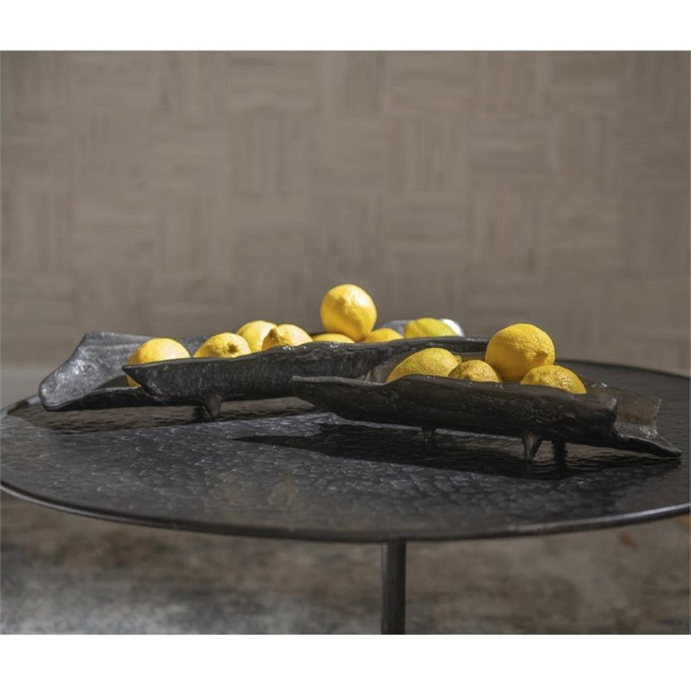 Uttermost Caryn Contemporary Aluminum Tray in Black Nickel (Set of 2)