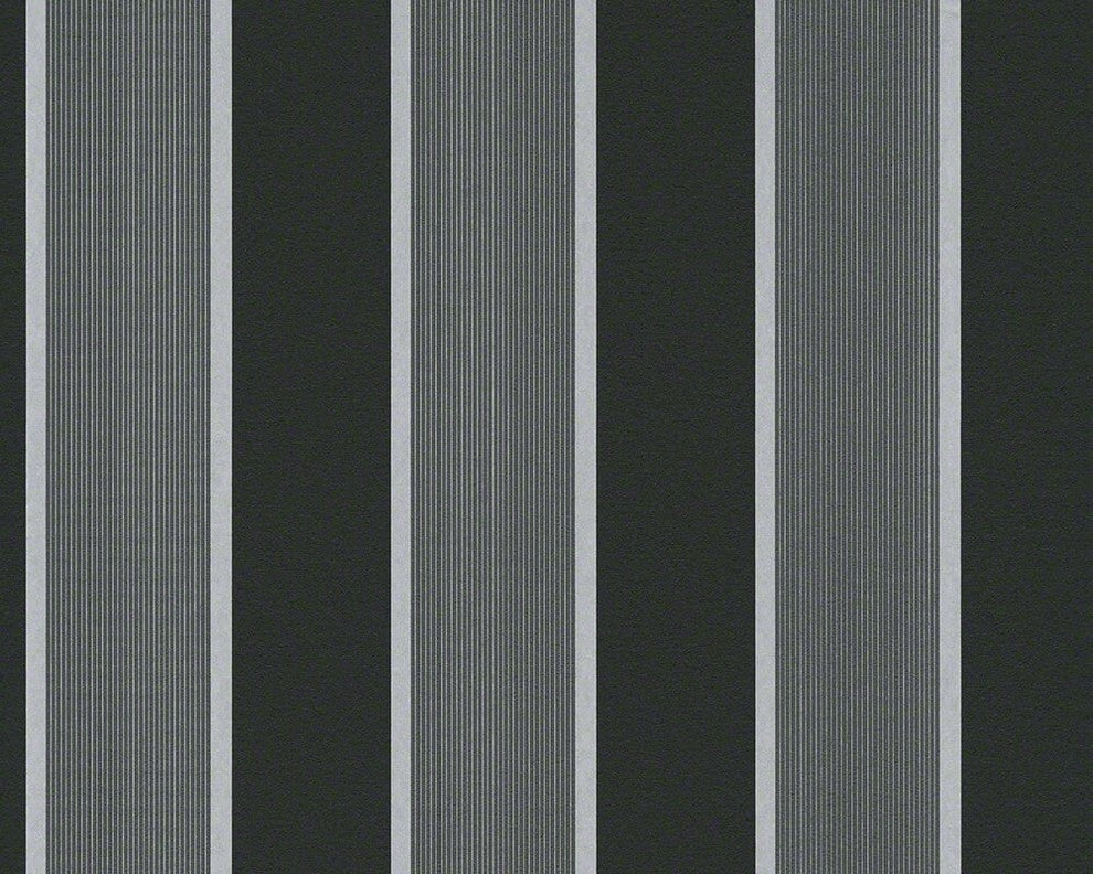Metropolis, Urban Graphic Stripes Floral Textured Plain Black Wallpaper Roll