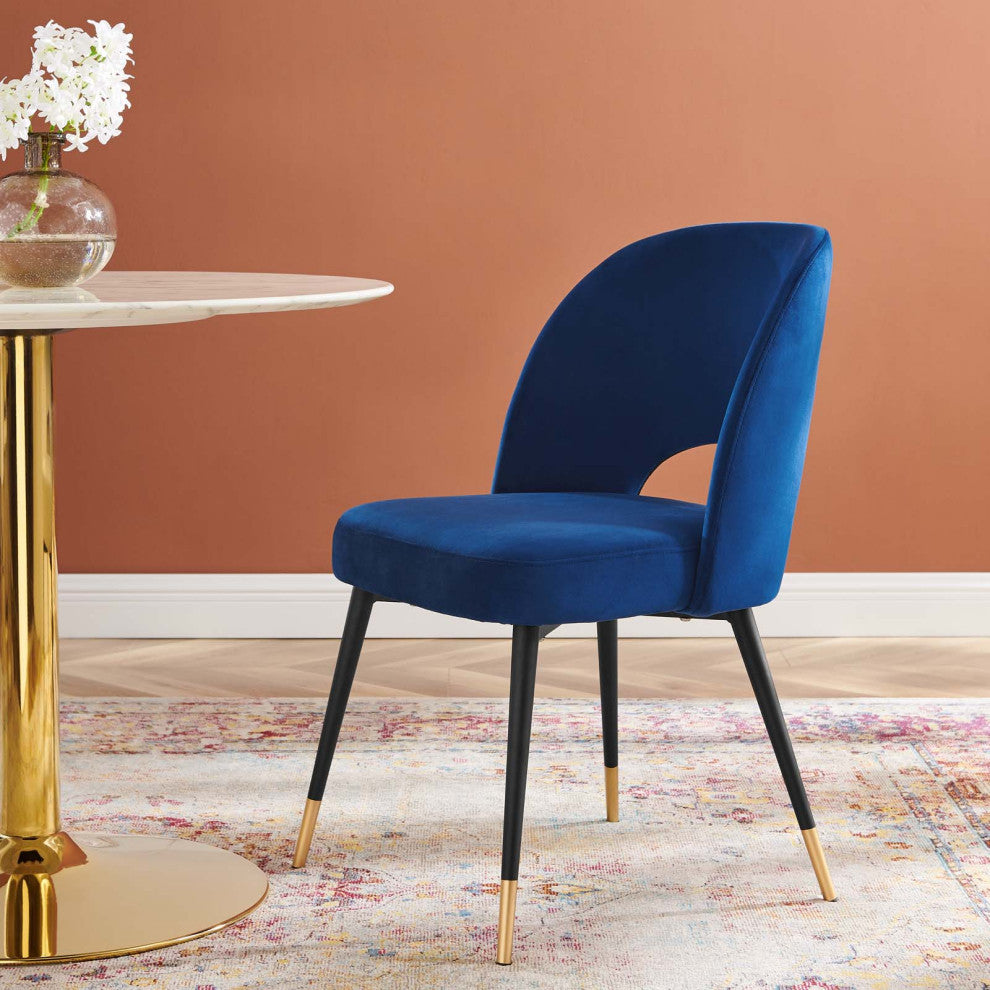 Side Dining Chair, Velvet, Blue Navy, Modern, Cafe Bistro Restaurant Hospitality