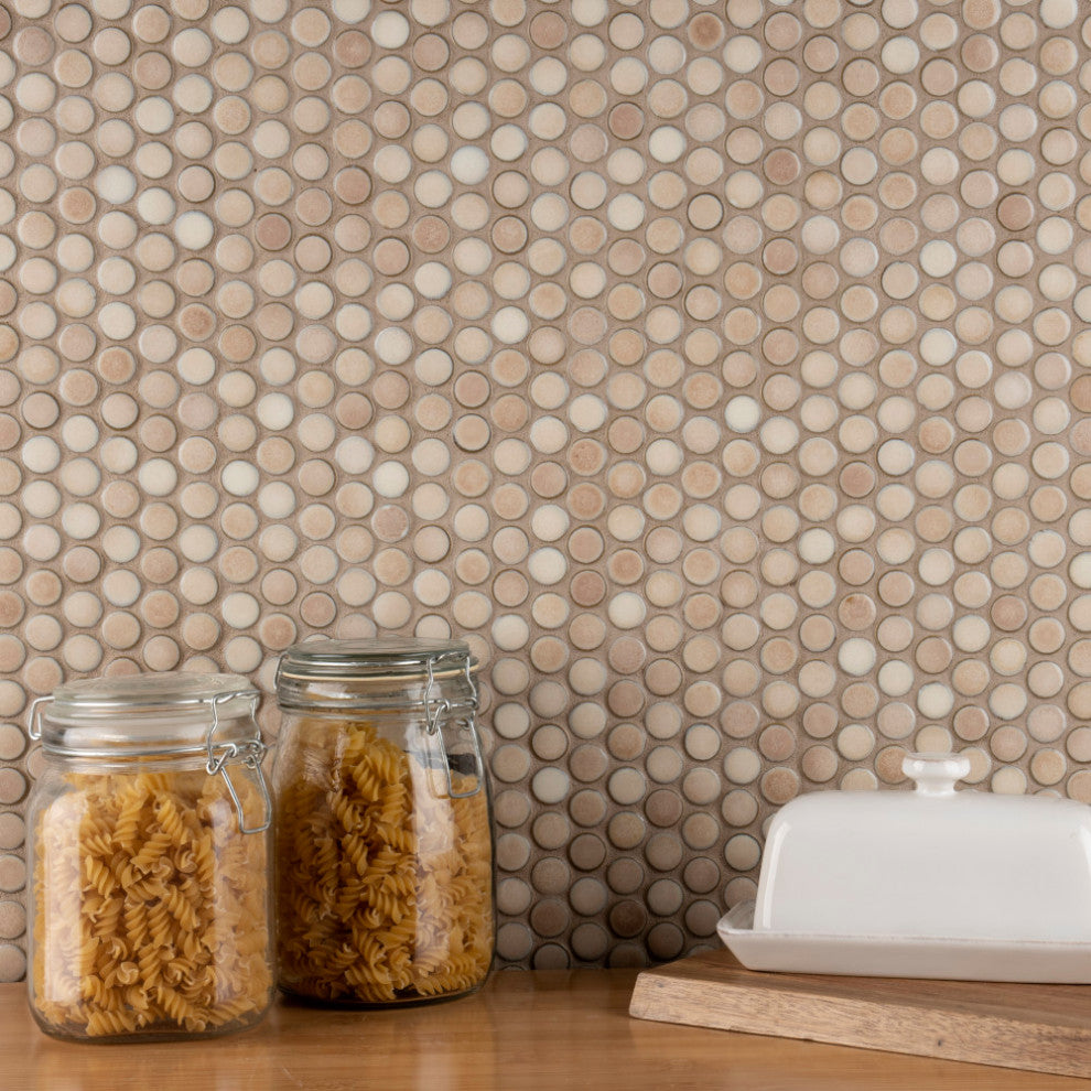 Hudson Penny Porcelain Mosaic Floor and Wall Tile, Truffle