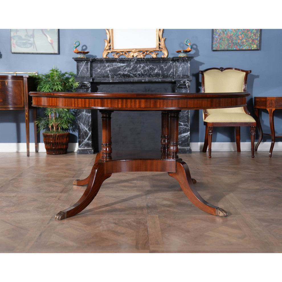 NDRT065 Mahogany Round Dining Table With Floral Inlay