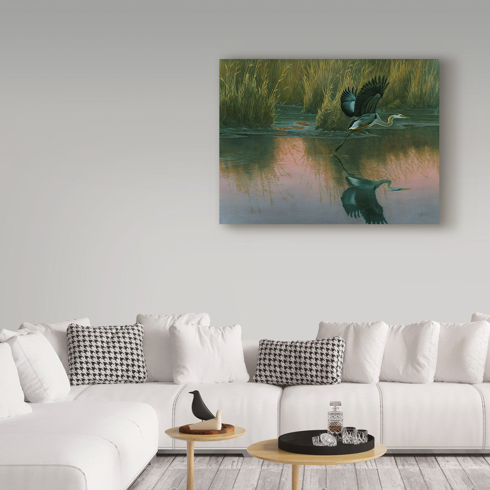 Wilhelm Goebel 'Evening Flight Great Blue Heron' Canvas Art, 32"x24"