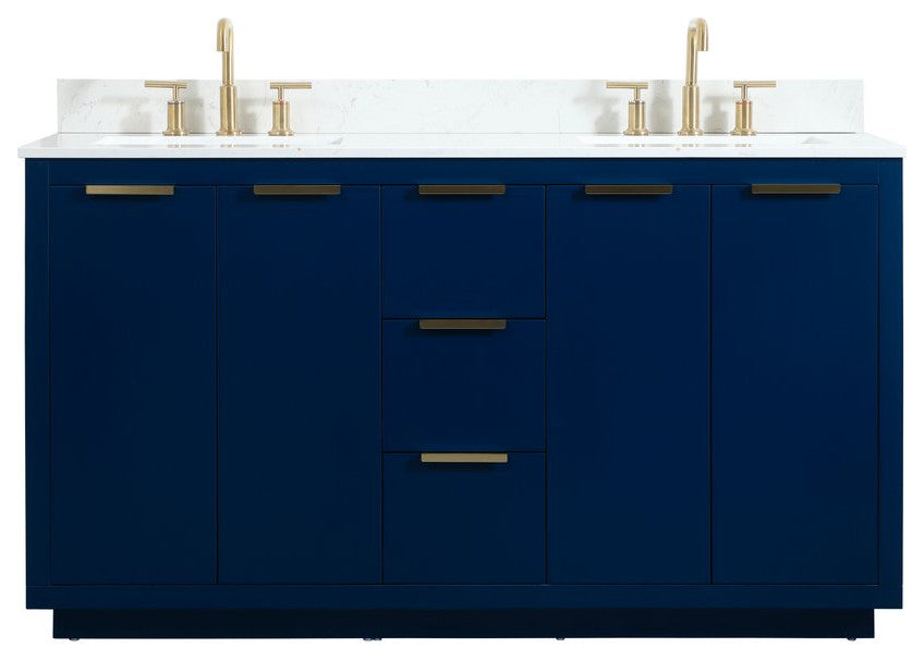 Elegant VF19460DBL-BS 60"Double Bathroom Vanity, Blue With Backsplash