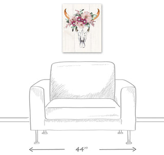 Cow Skull with Flowers Print on Canvas