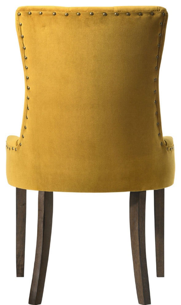 Set of 2 Yellow Velvet Side Chair, Espresso Finish