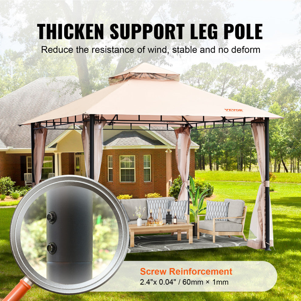 VEVOR Patio Gazebo Backyard Gazebo Tent 10x10'' for 6-8 Person With Mesh Netting