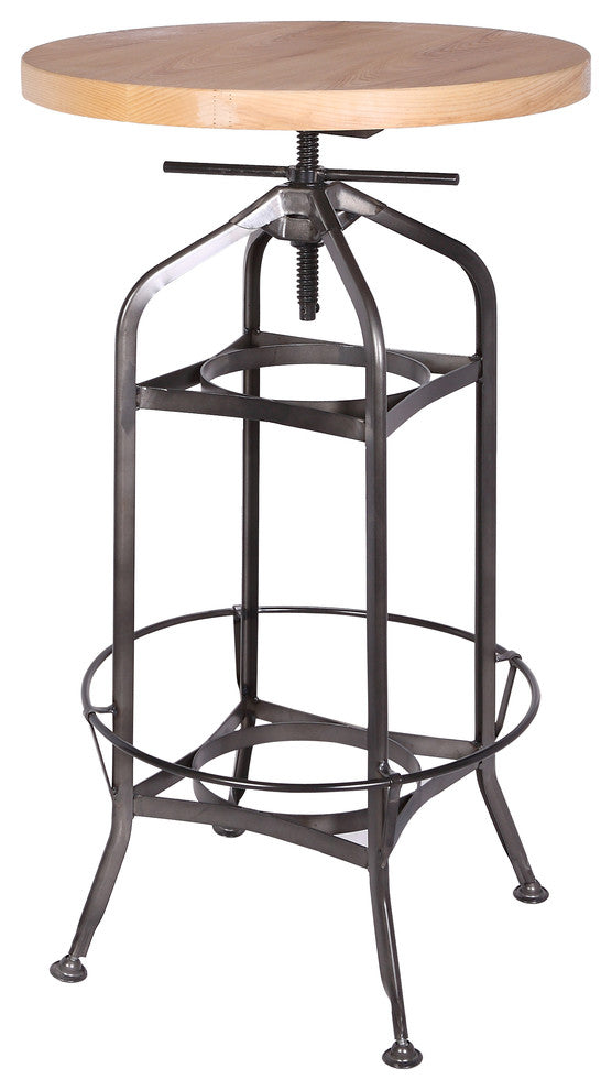 Round Ash Veneer Table With Adjustable Height Matte Gunmetal Round Base,  24"