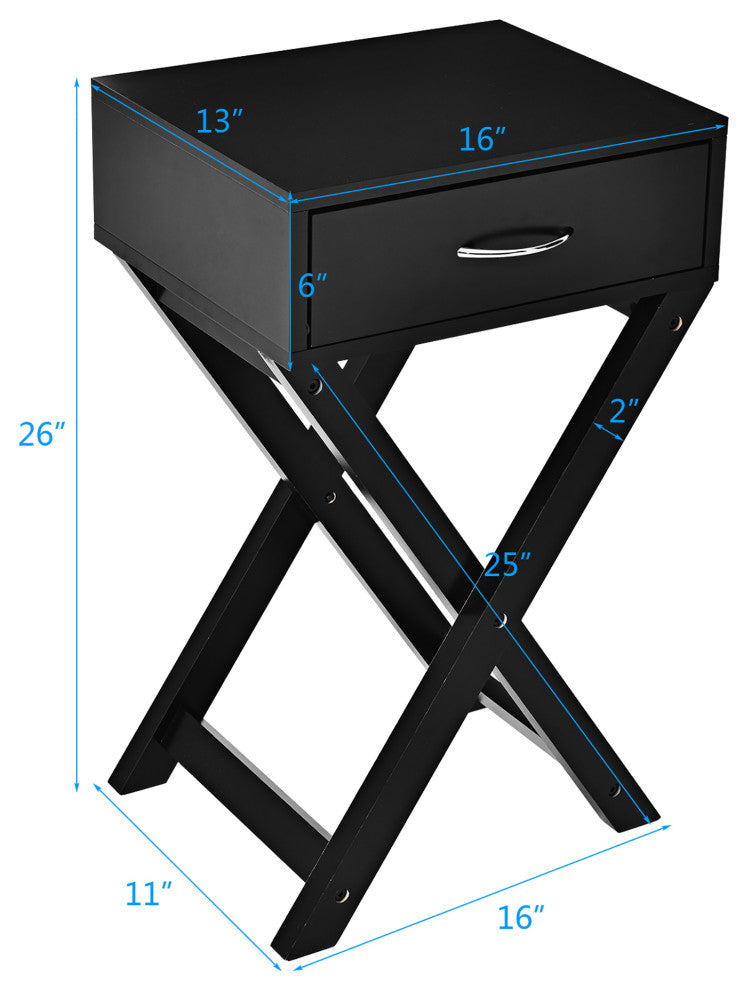 Nightstand x-Shape Drawer Accent Side End Table Modern Home Furniture Black