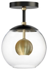 ET2 Lighting Nucleus 1-Light Flush Mount, Black/Aged Brass
