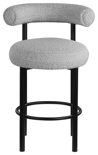 Bordeaux Upholstered Stool, Gray, Boucle Fabric, Matte Black, Set of 2