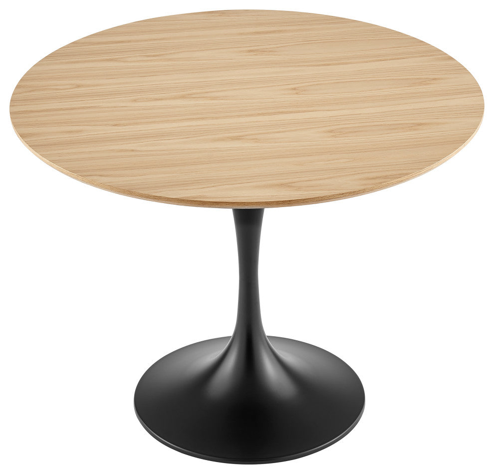 Astrid Round Table With Oak Veneer Top and Matte Black Base