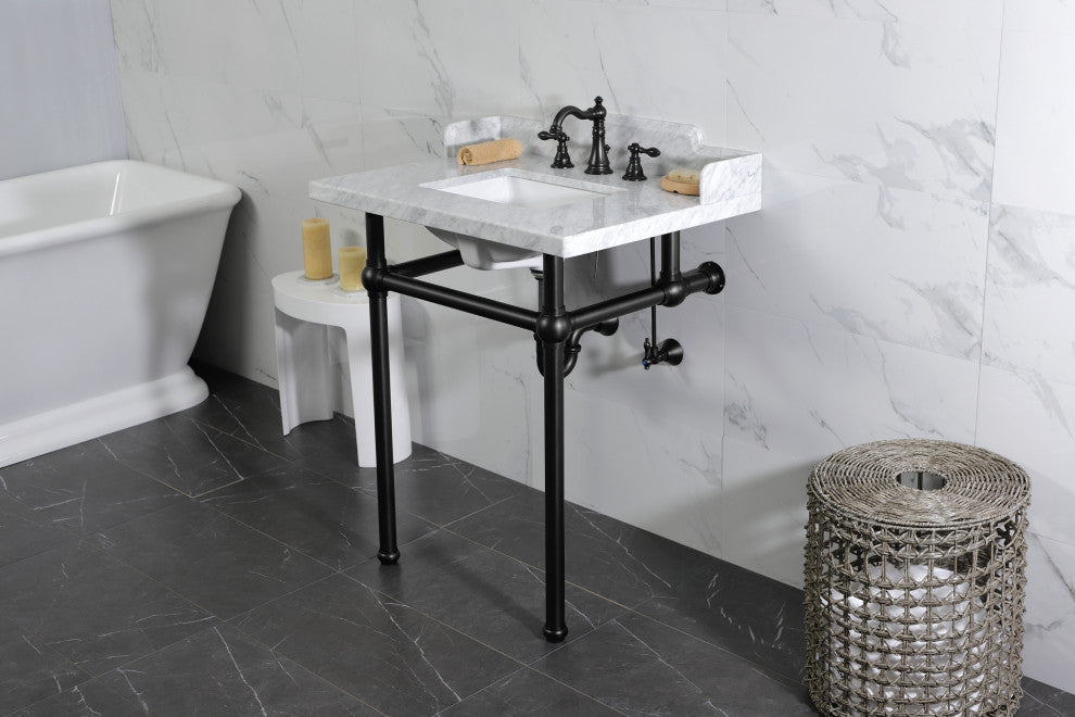 Kingston Brass LMS30MBSQ0 30" Carrara Marble Console Sink, Legs