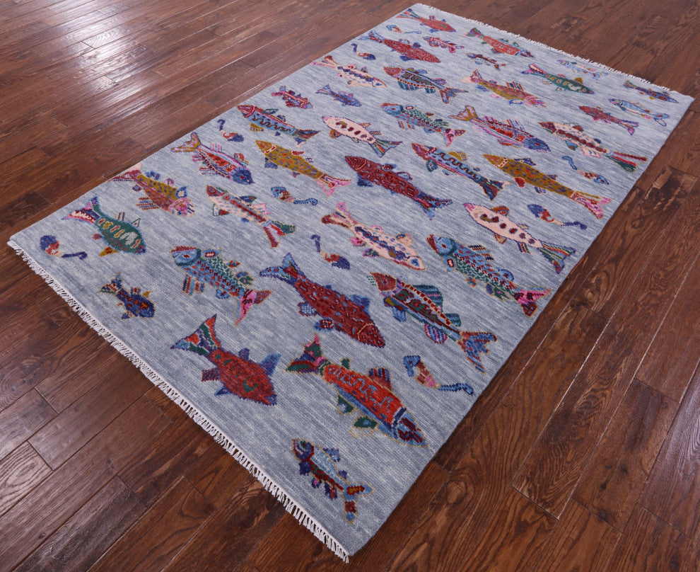 Gabbeh Fish Design Handmade Rug 5' 1" X 8' 0" - Q15880