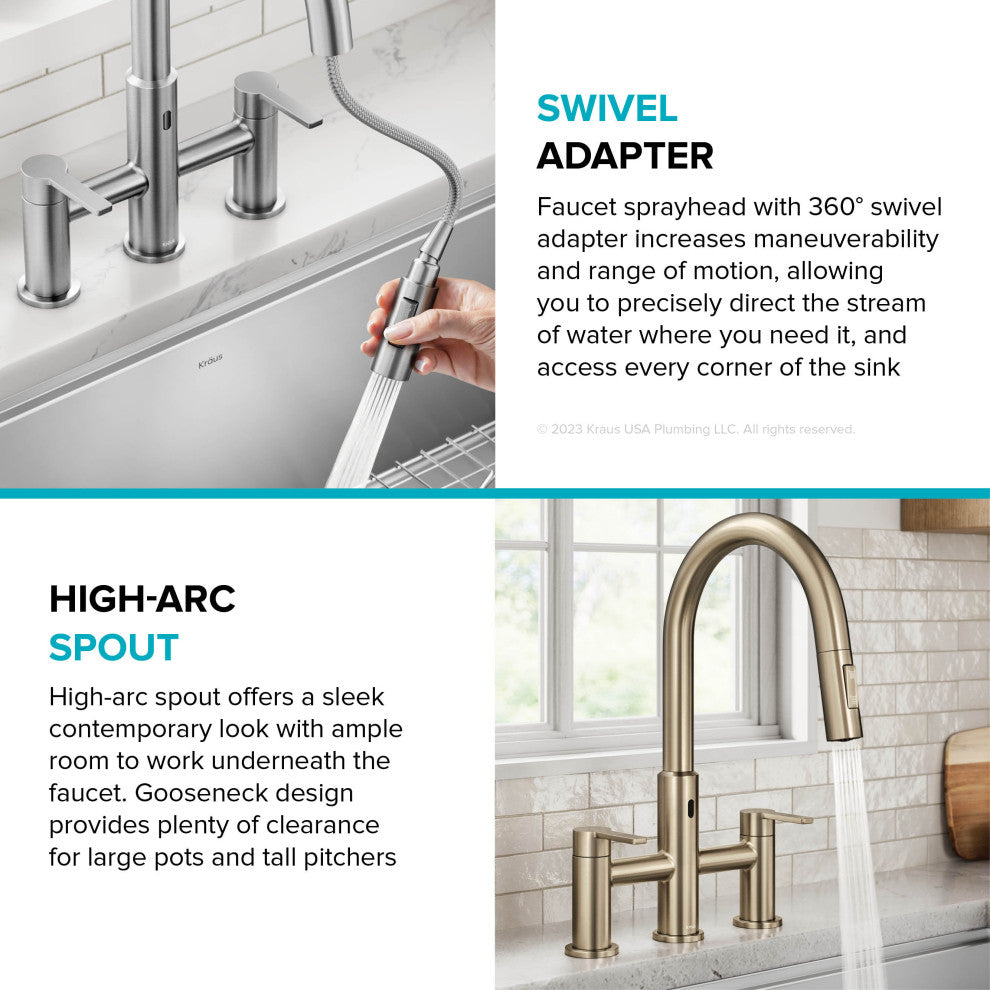 KRAUS Oletto Touchless Sensor Bridge Kitchen Faucet w Pulldown Sprayhead SFACB