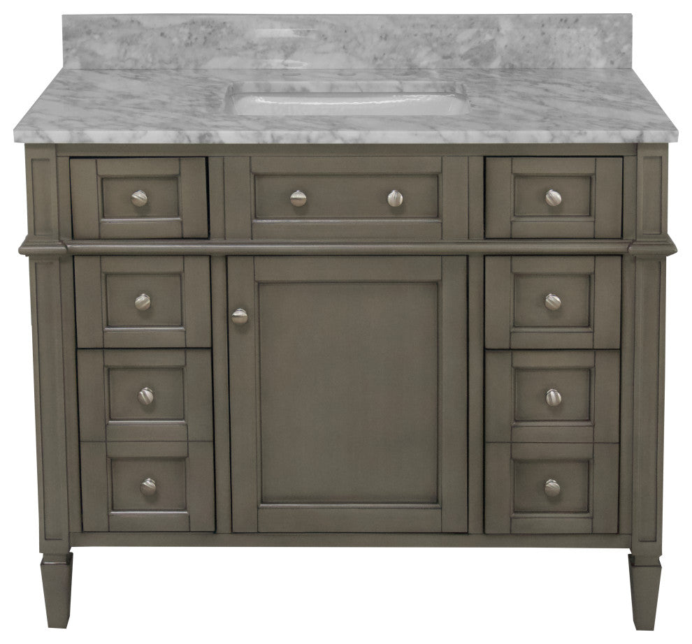 Hailey 42" Bathroom Vanity, Weathered Gray, Carrara Marble