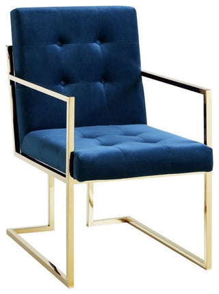 Maklaine Button Tufted Velvet Dining Chair Navy Blue/Gold (Set of 2)