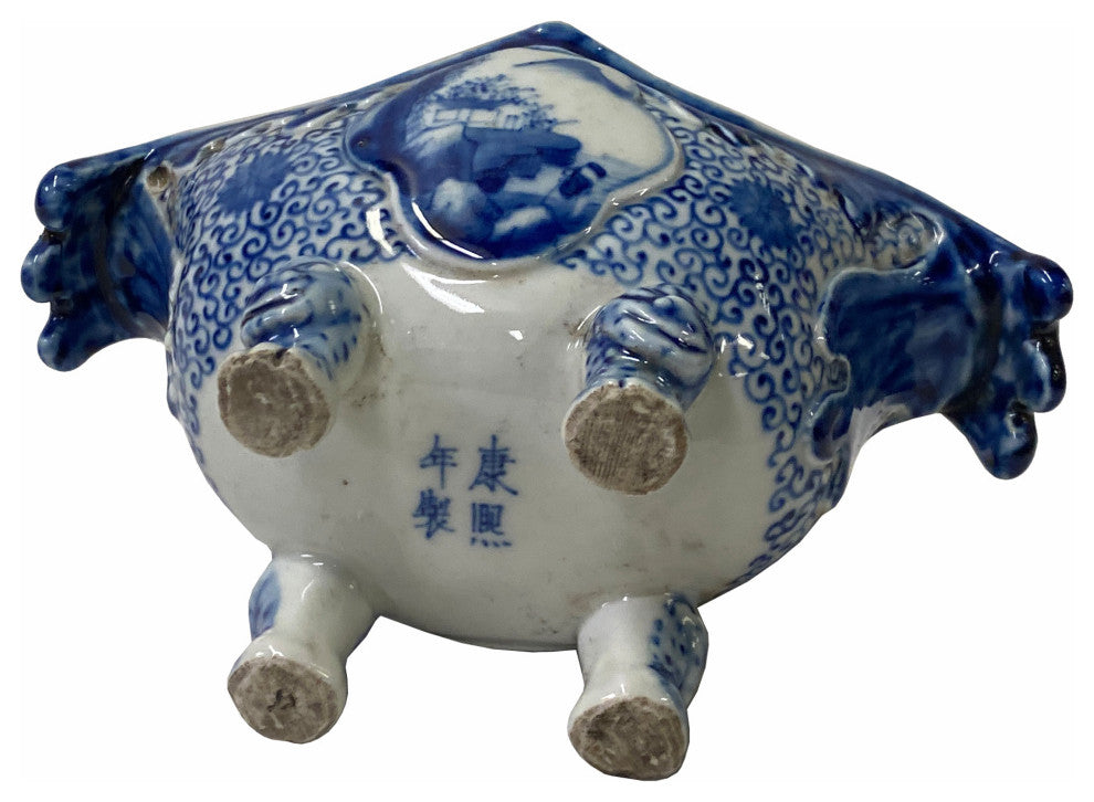 Chinese Oriental Blue Off White Porcelain Graphic Container Planter Hws1793